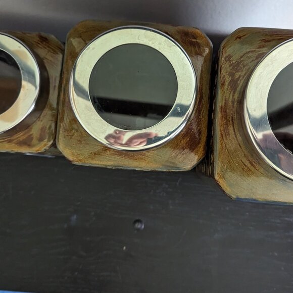 Pier One Imports Stoneware Canister Set Metal Megnet Scoops Textured - Picture 3 of 15